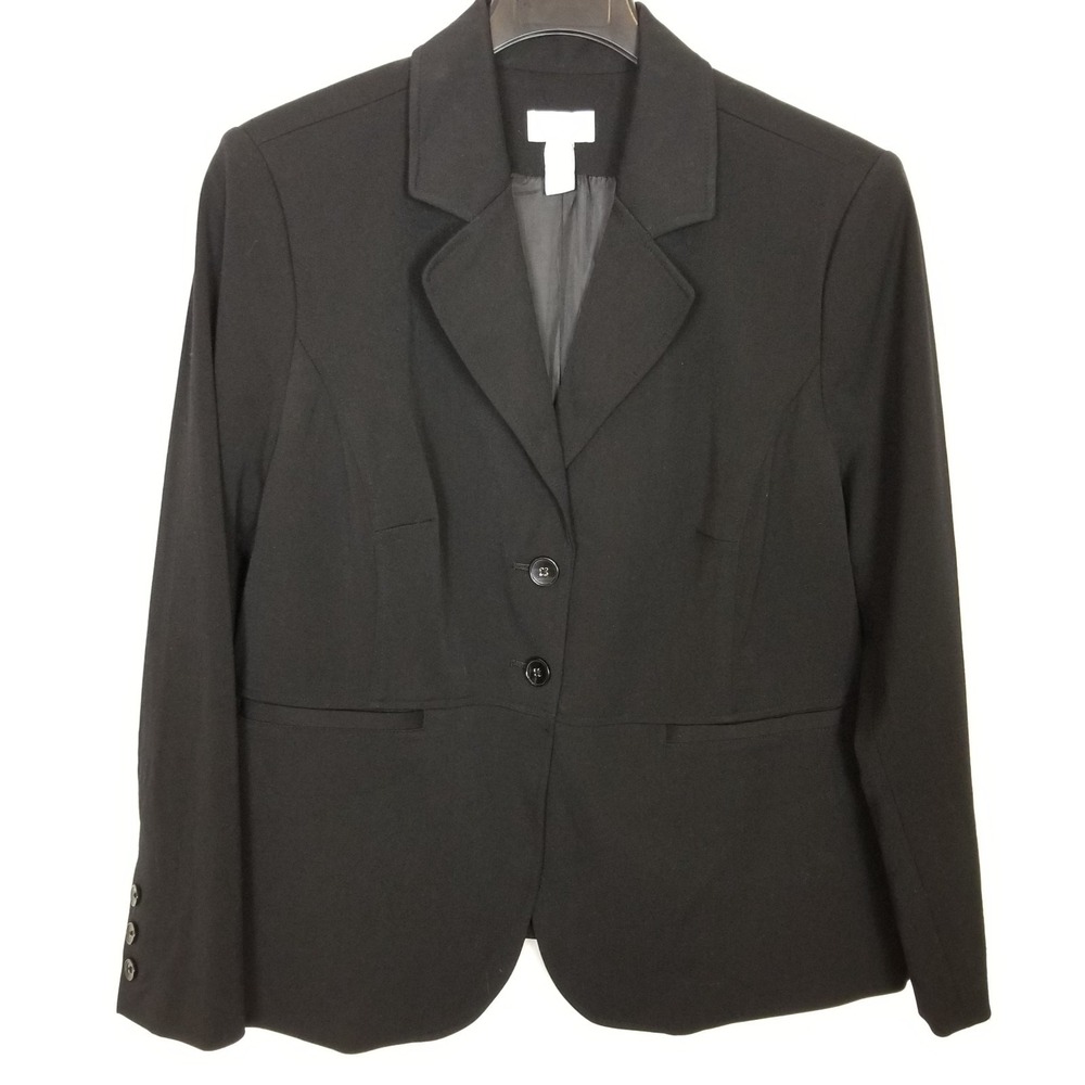 Charter Club Women Black Blazer Size 16W Stretch Jacket Button Up Preppy Office